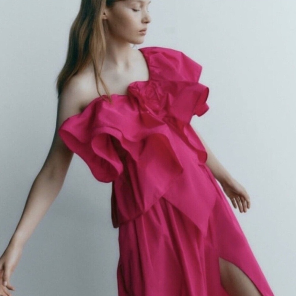 ZARA Ruffled Asymmetric one shoulder Top S & M Available NWT - Picture 5 of 12